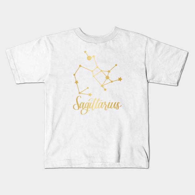 Sagittarius Zodiac Constellation in Gold Kids T-Shirt by Kelly Gigi
